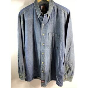 Dickies Blue Denim Long Sleeve Western Workwear Button Up Shirt Men's XL 46-48